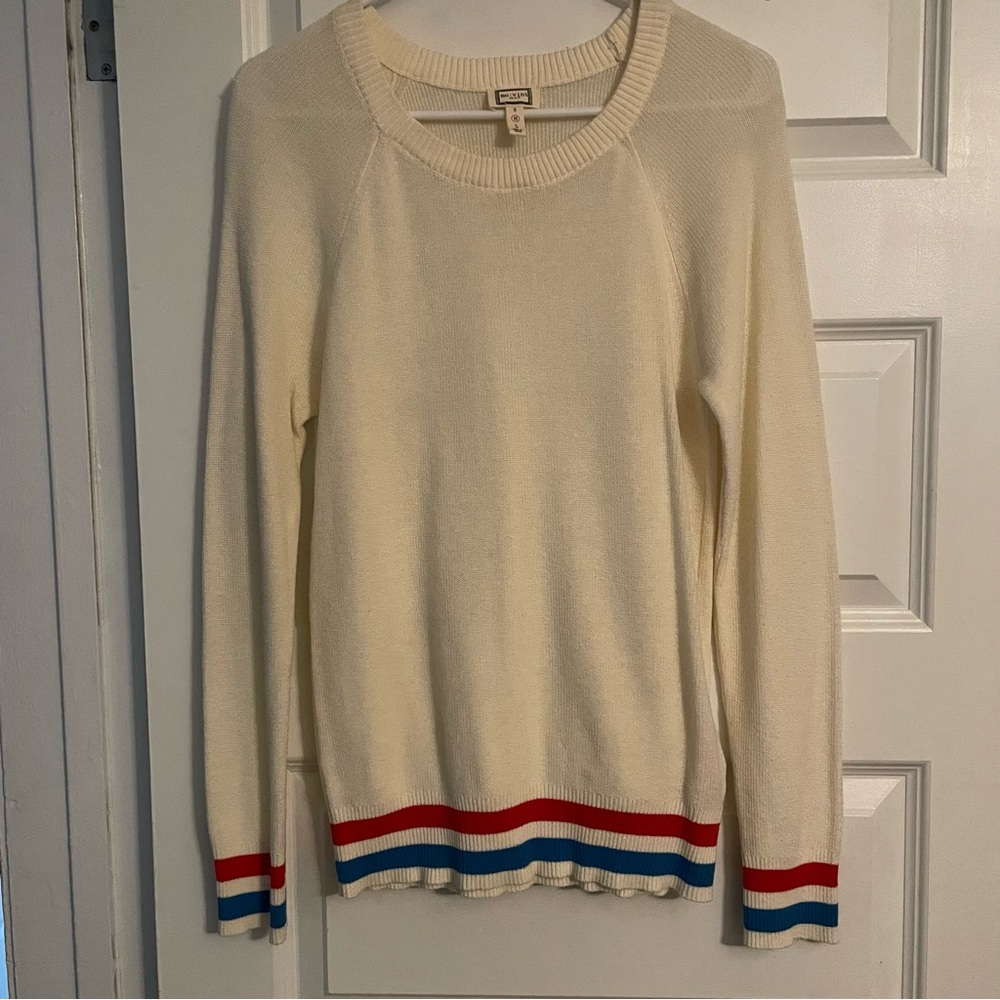 Preppy Women's Cream Sweater with Red and Blue Accents